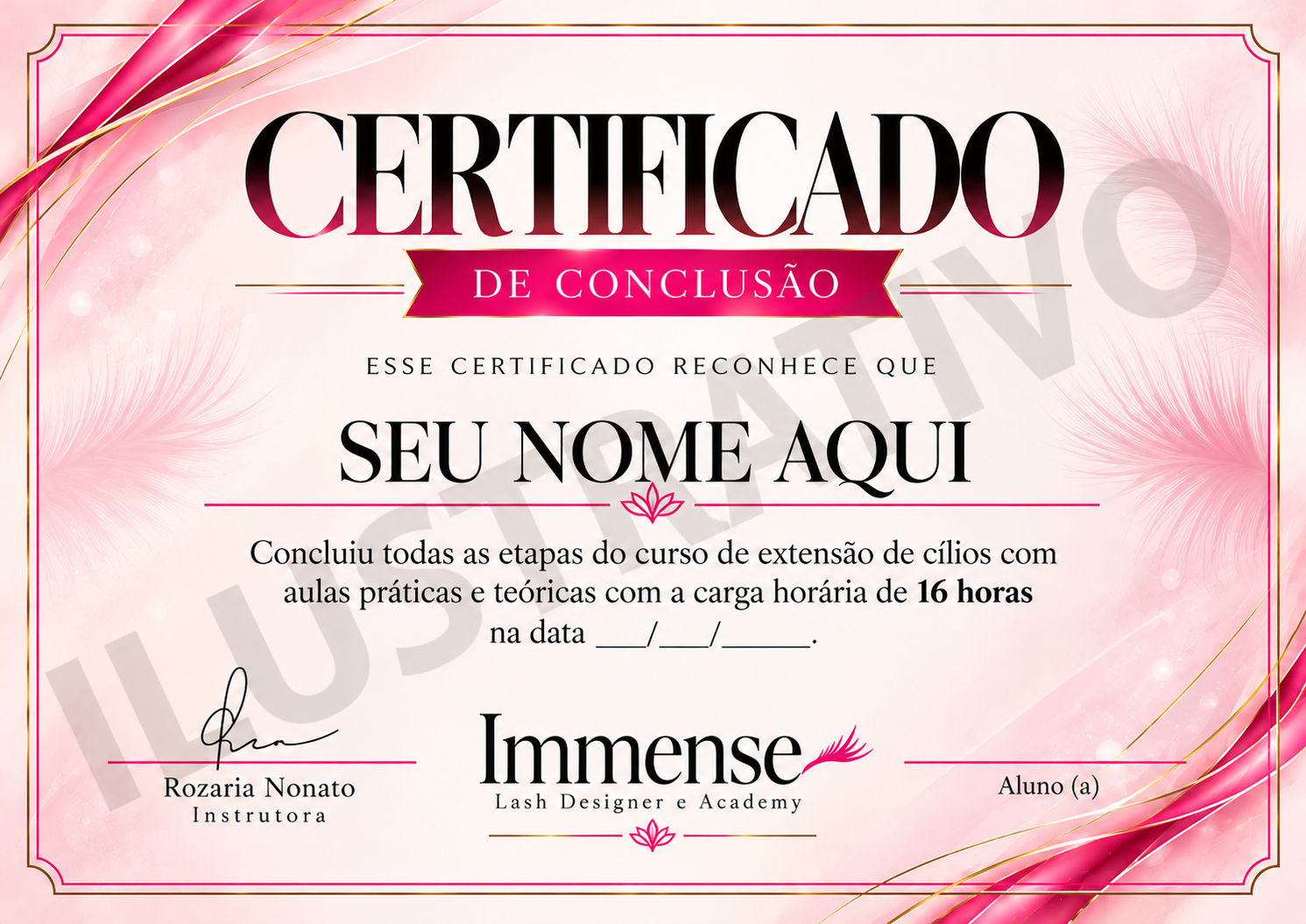 Certificado de conclusão do curso Immense Lash Designer e Academy